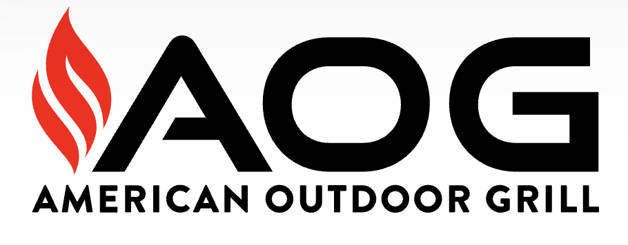 Logo for American Outdoor Grill with a red flame symbol and the text 'AOG' in bold black letters, and 'American Outdoor Grill' written below.