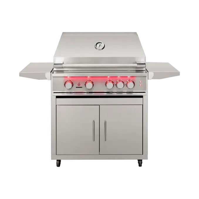 TrueFlame 32" Freestanding Grilll 
 $4,098.00 
 
Crafted from #304 stainless steel, this grill boasts a host of impressive features. Enjoy the ambiance of luxury interior and exterior lighting, while the square stainless steel cooking grates ensure f