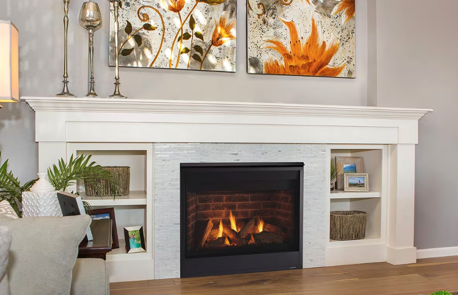 Majestic Quartz Series gas fireplace. In two models, it inspires cozy comfort and relaxation in a slim profile that preserves living space but warms spaces. Choose from traditional or modern styles to express your vision. For more ambiance, more heat