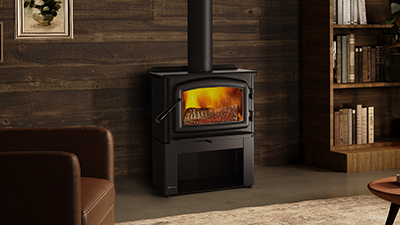 Regency® Classic™ F1150 Wood Stove
A perfect fit for smaller rooms. This small non-catalytic wood stove comes with your choice of pedestal or legs and it is available in black or with nickel accents.