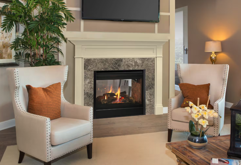 The Majestic See-Through fireplace creates a unique experience. This multi-sided fireplace provides warmth and comfort to two spaces at once. Customize your See-Through with several interior options or opt for the contemporary look of fire through gl