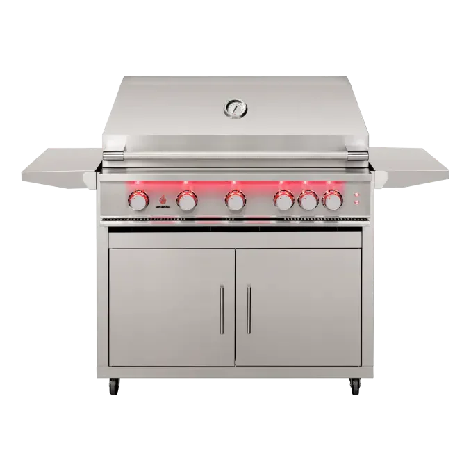 TrueFlame 40" Freestanding Grill 
 $4,798.00 
 
Crafted from #304 stainless steel, this grill boasts a host of impressive features. Enjoy the ambiance of luxury interior and exterior lighting, while the square stainless steel cooking grates ensure fl