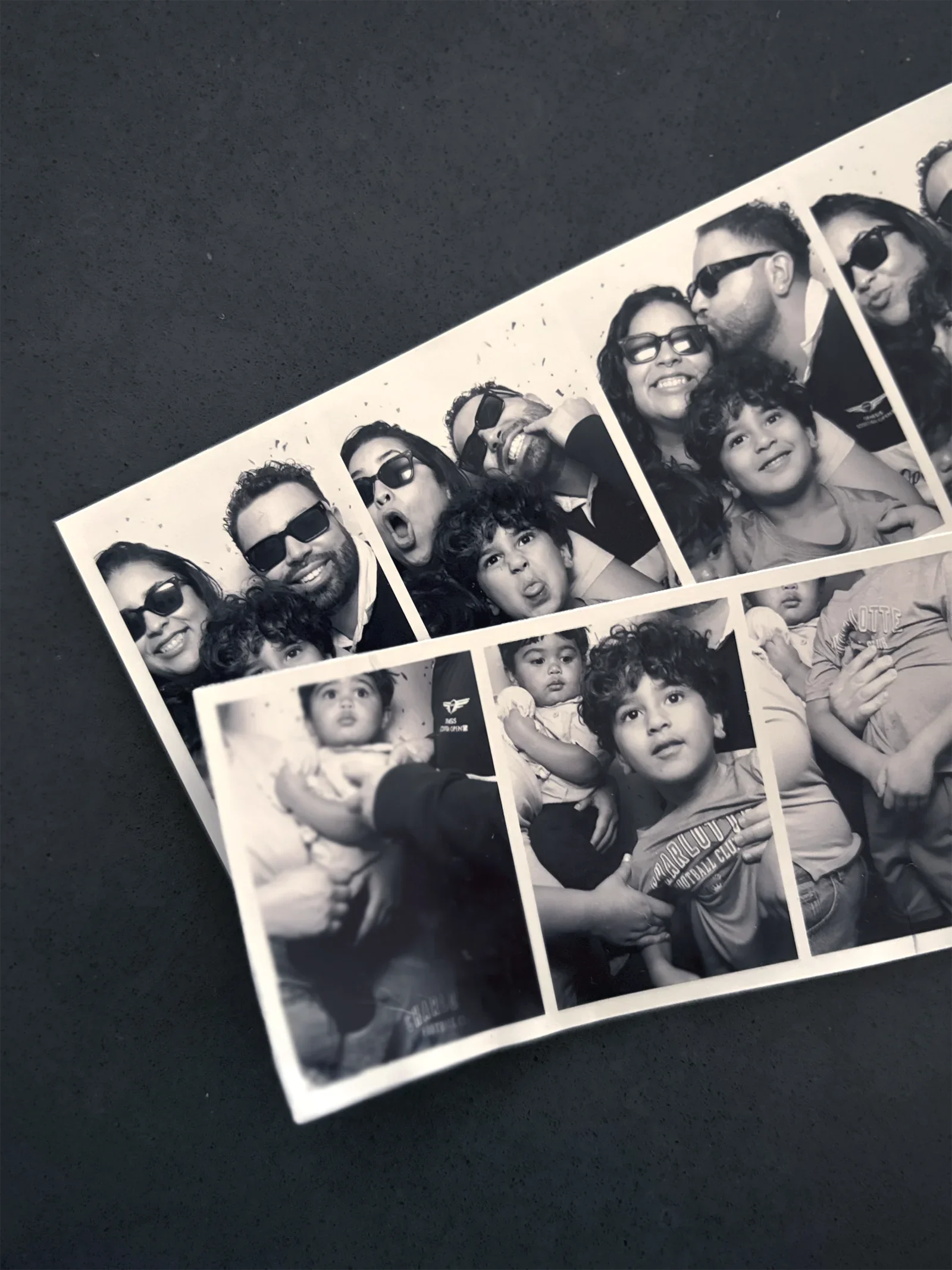 Photo strip of Madeline and family