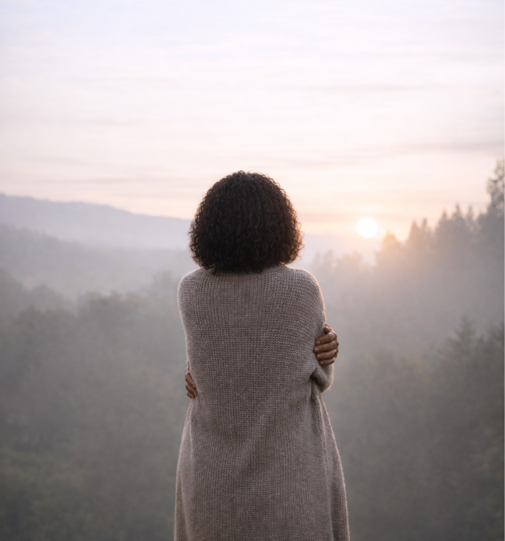 grandparent looks into the sunset with longing