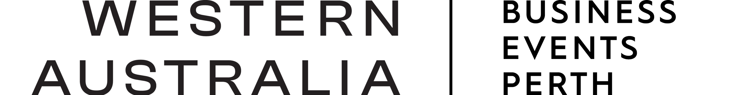 Logo for Western Australia Business Events Perth featuring the text "Western Australia" and "Business Events Perth" in a modern font with black and white color scheme.