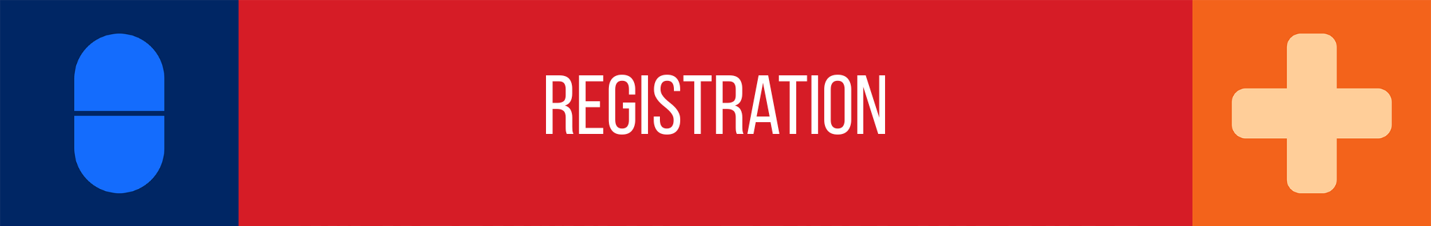 A digital registration button with a blue fingerprint icon on the left, the word 'REGISTRATION' in the center, and an orange plus sign on the right.