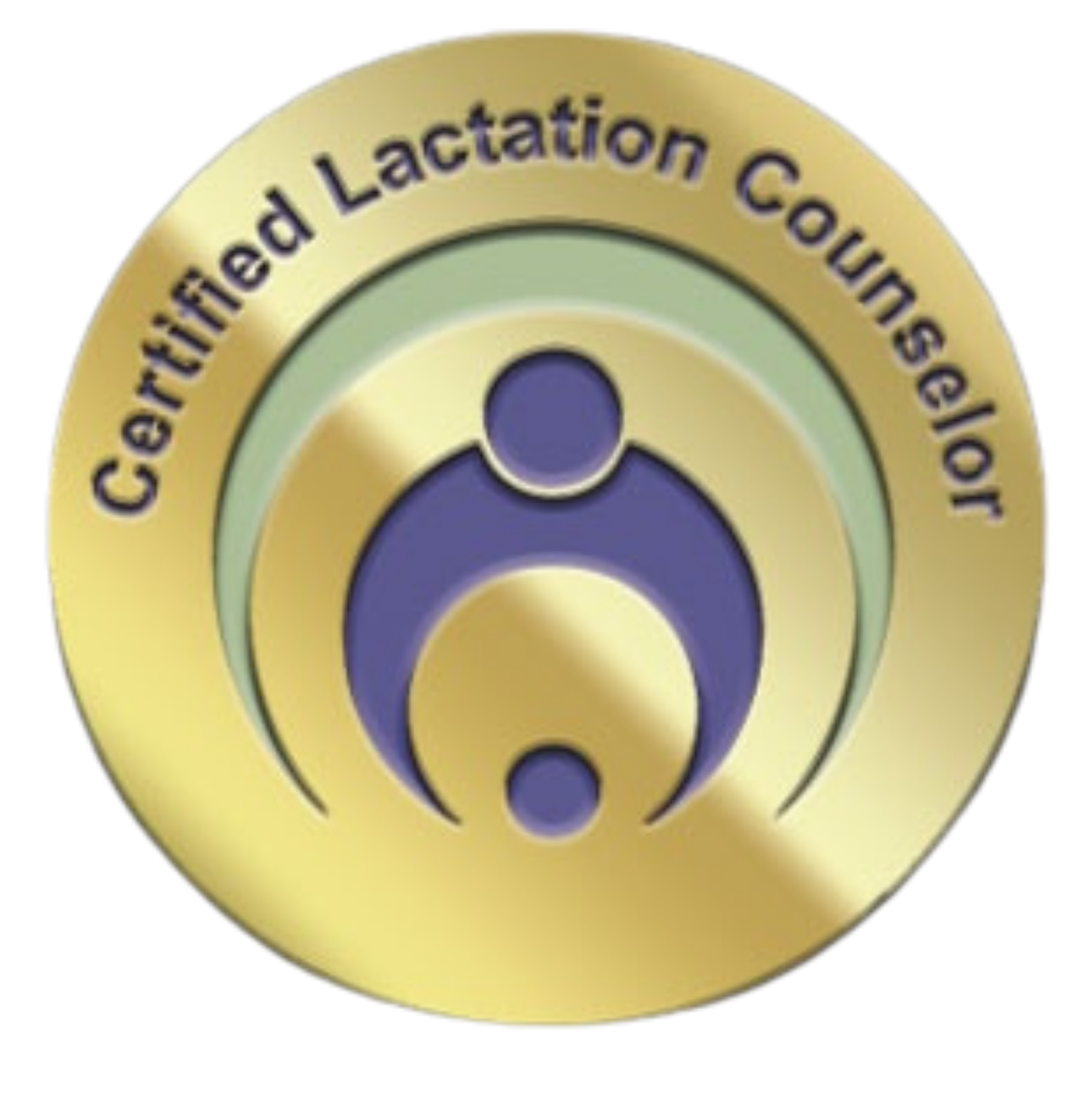 Cerified Lactation Counselor logo with stylized human figures in blue and yellow, encircled by a gold border containing the text 'Certified Lactation Counselor'.