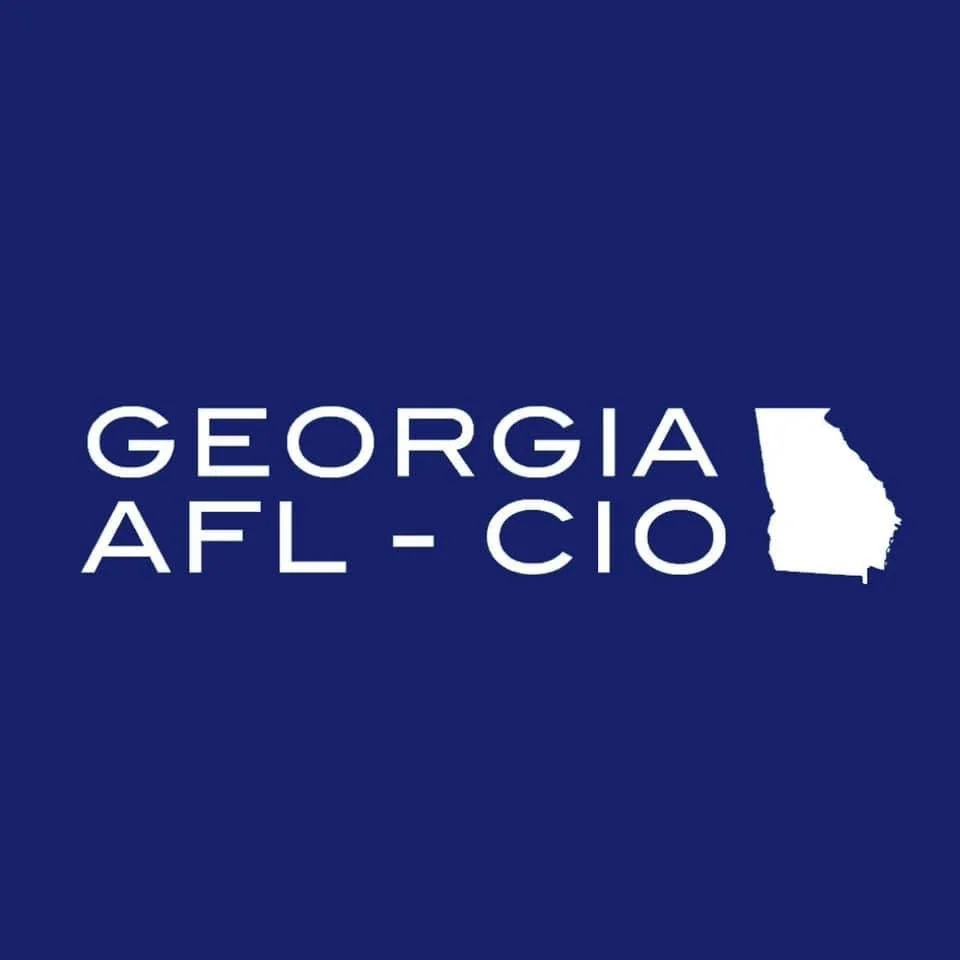 Logo of Georgia AFL-CIO with outline of the state of Georgia in white on a dark blue background.