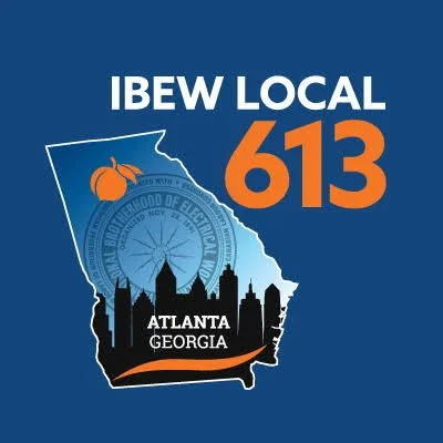 IBEW Local 613 logo with outline of Georgia state and Atlanta skyline, pumpkin graphic, and text