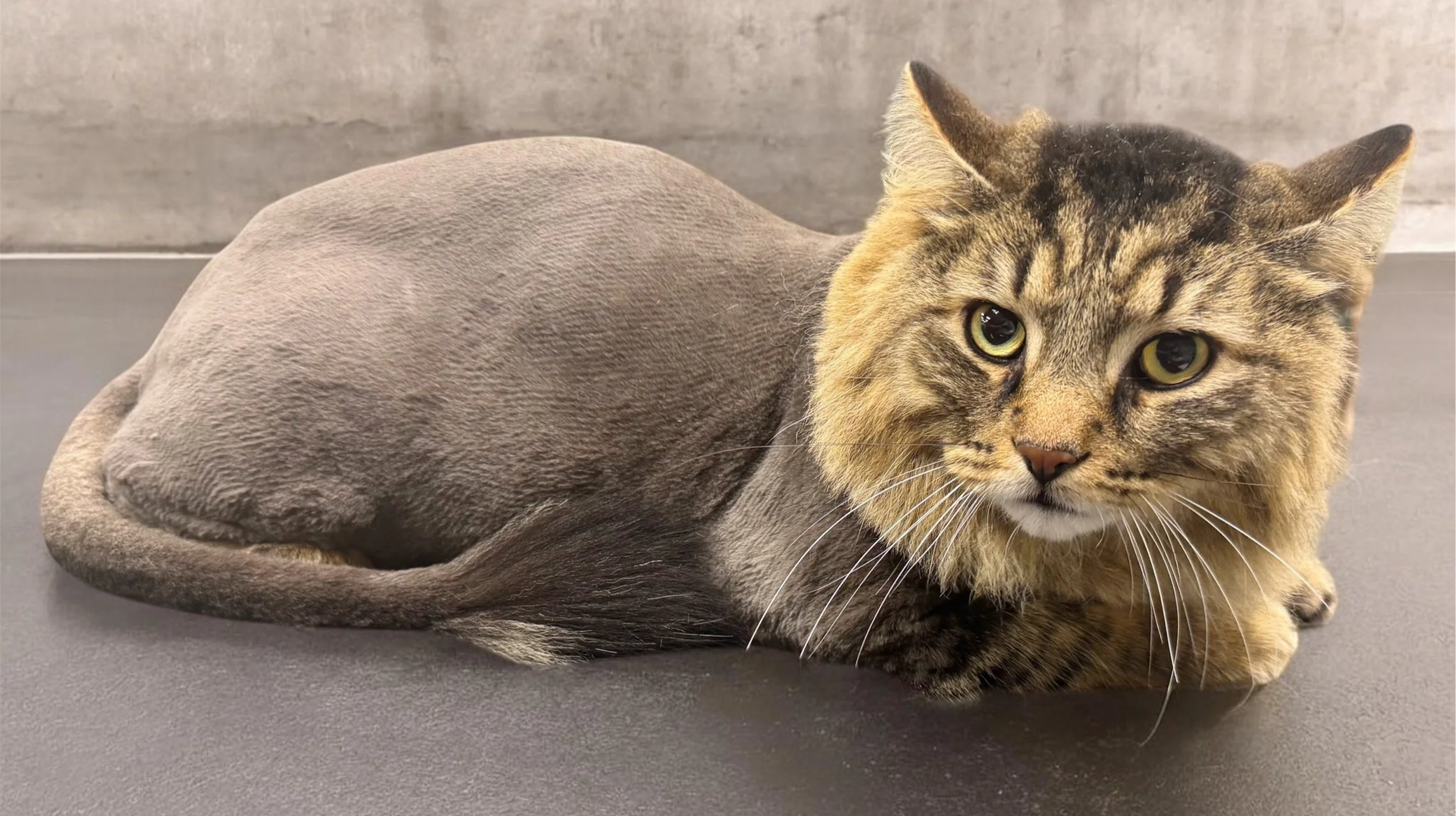 Lion cut, domestic long-hair.