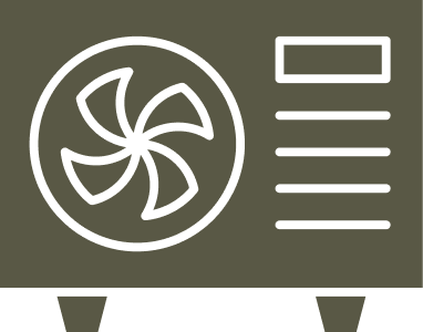 Illustration of an air conditioner with a fan, and three horizontal lines indicating settings or airflow.