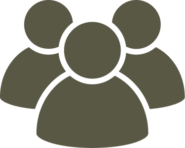 Icon of three stylized human figures together, representing a group or community.