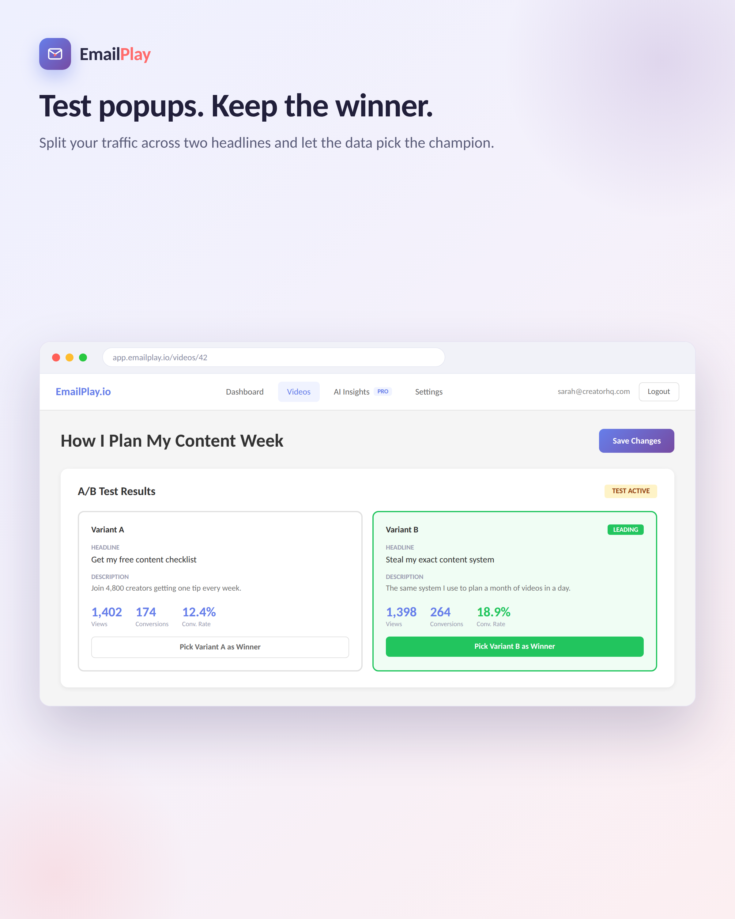 A/B testing different popups