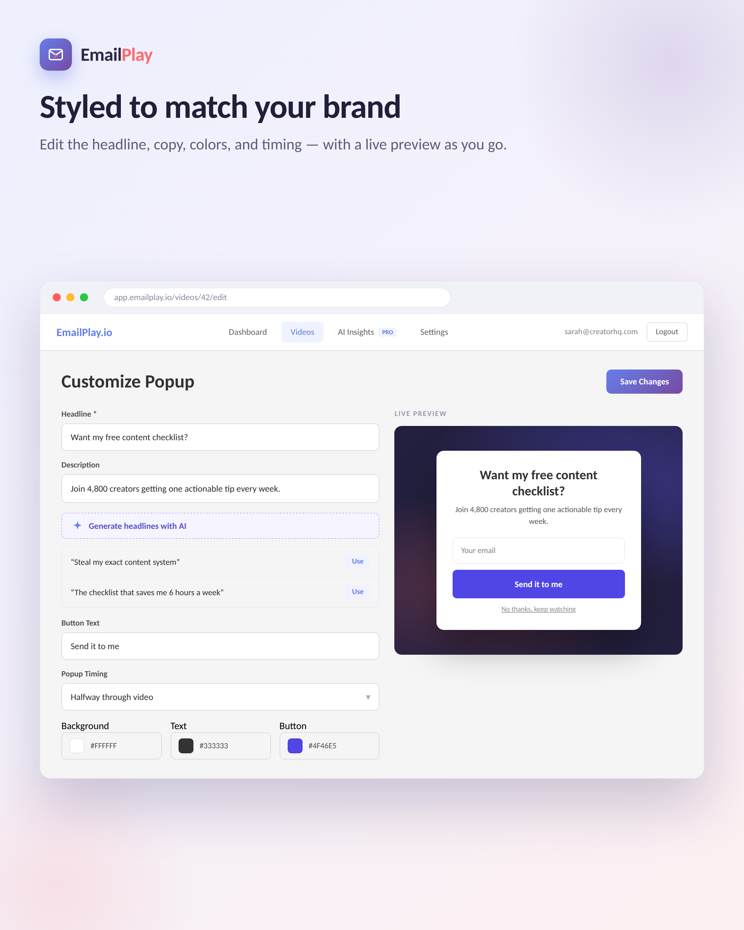Customize your popup to your brand