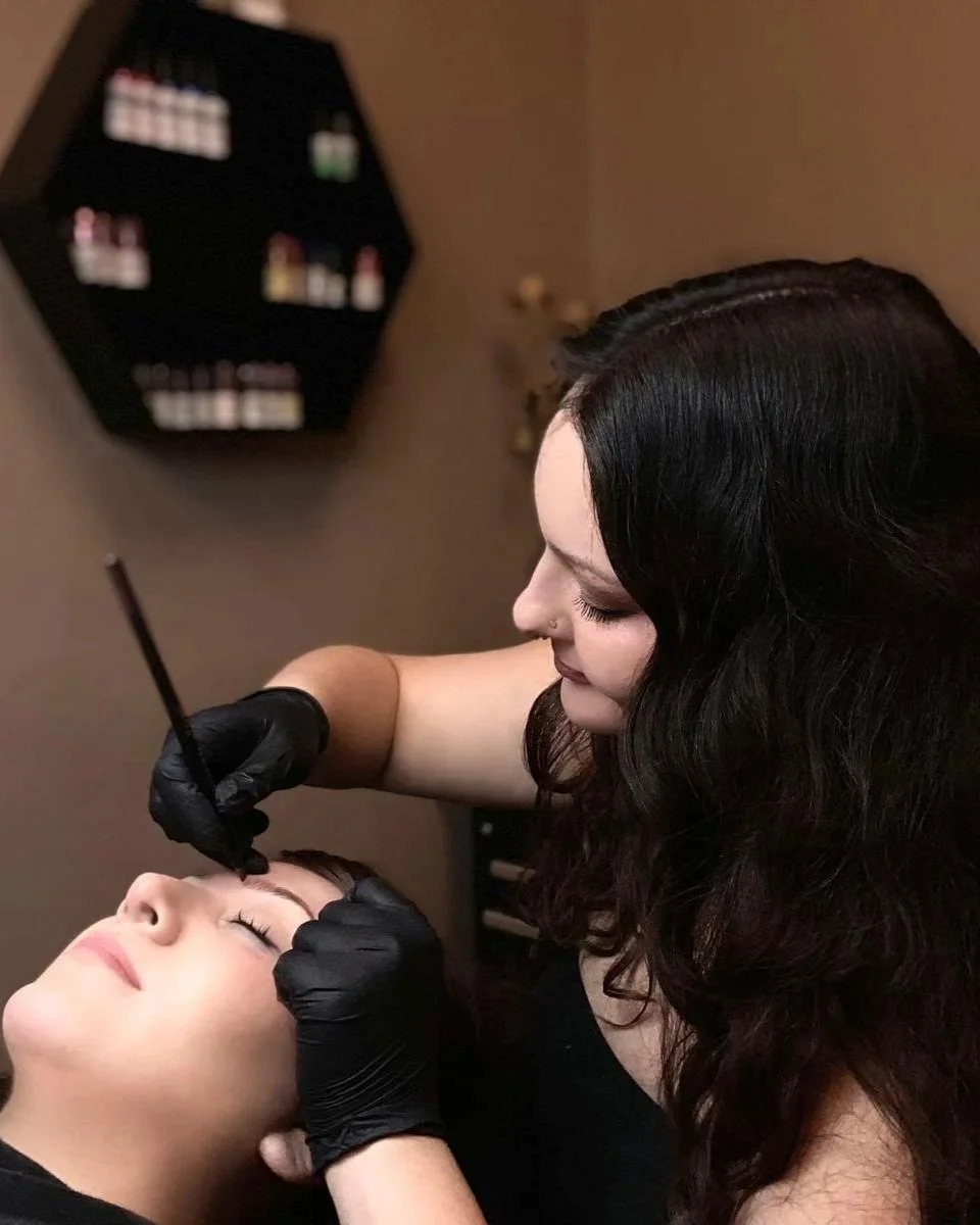 Lead Artist, Aria Shanks, at Ptera Aesthetics Permanent Makeup Studio in Las Cruces, New Mexico, working on a client.