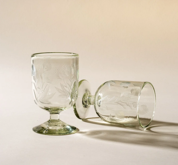 Thistle Etched Wine Glass