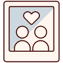 A digital illustration of two people holding hands with a large heart above them, inside a computer screen or frame.