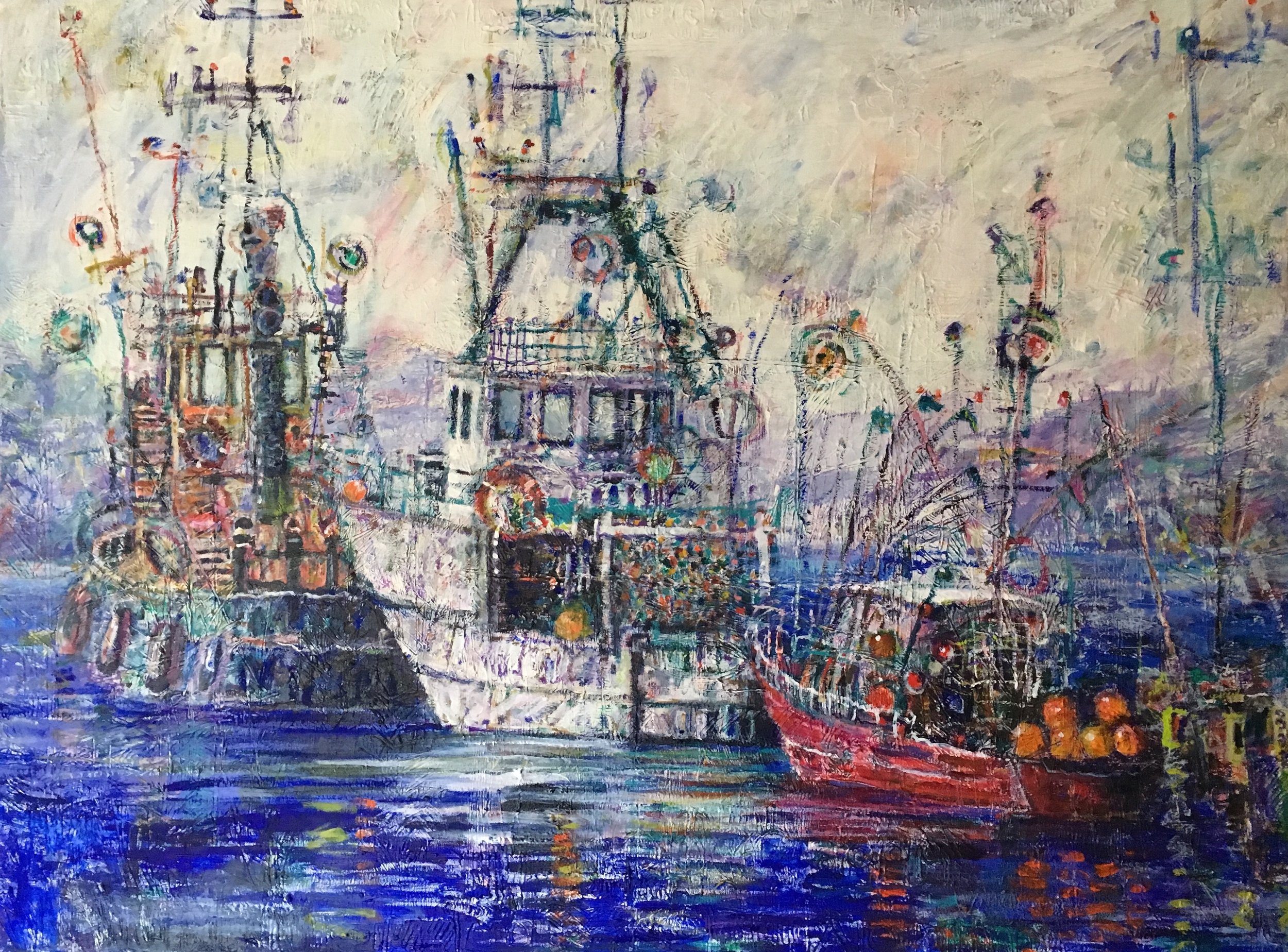 Trawlers of Eden (Sold)
Mixed media on canvas
36" x 60"