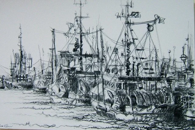 Trawlers of Eden 
Charcoal on watercolour paper
40" x 60"
