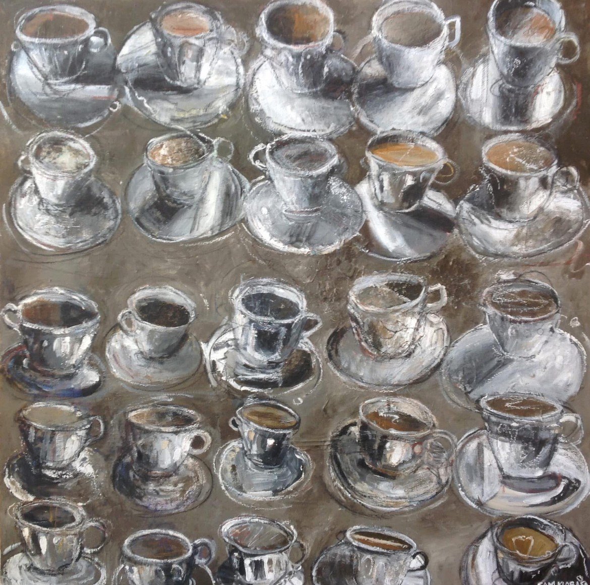 25 Cups of Coffee a Day is My Limit
Mixed media on canvas
36" x 36"