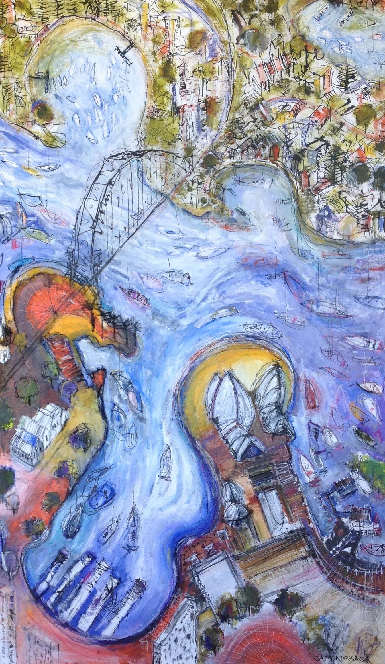 Sydney Harbour Aerial (Sold)
Mixed media on canvas
36" x 60"