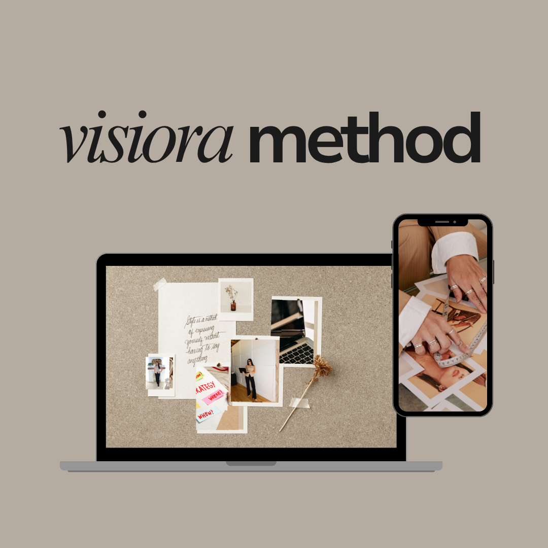 A laptop with various photos, notes, and a leaf on its screen, alongside a smartphone showing a close-up of hands arranging photos.
