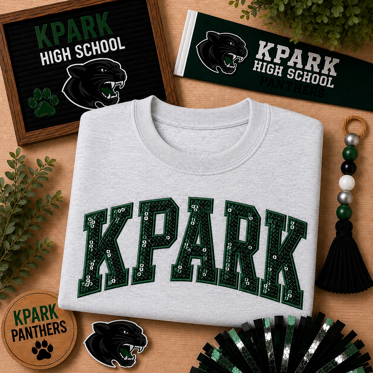 Hunter Green Sequin “KPARK” Embroidered Sweatshirt