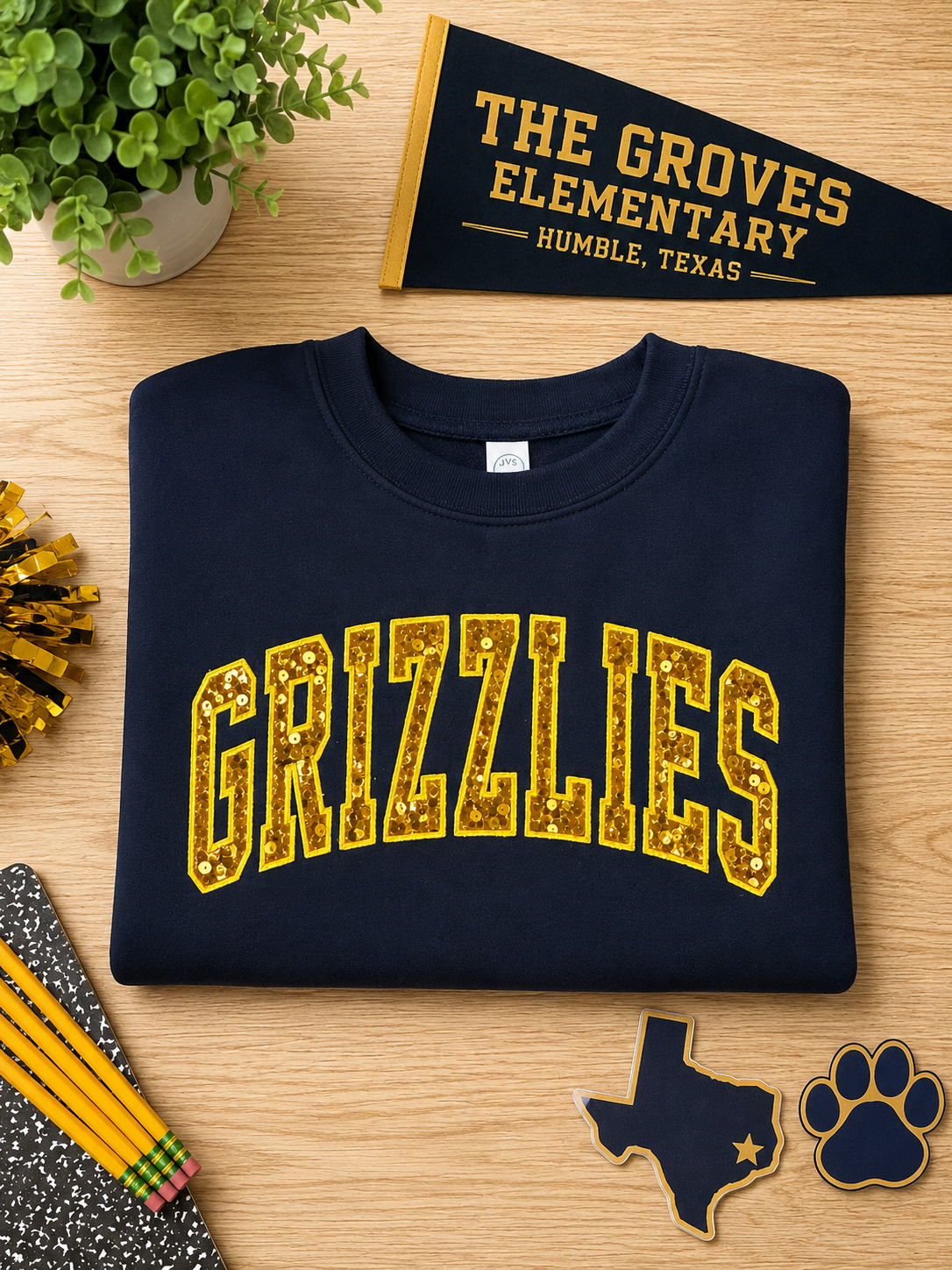 Navy Sequin “GRIZZLIES” Embroidered Sweatshirt