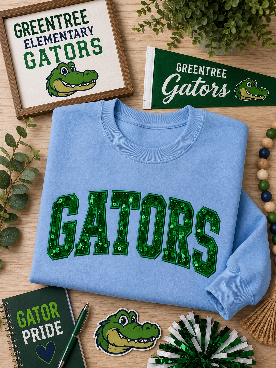 Light Blue Sequin “GATORS” Embroidered Sweatshirt