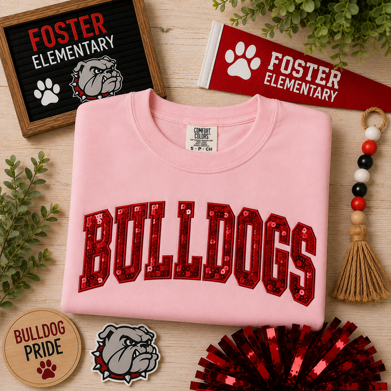 Red Sequin “BULLDOGS” Embroidered Sweatshirt