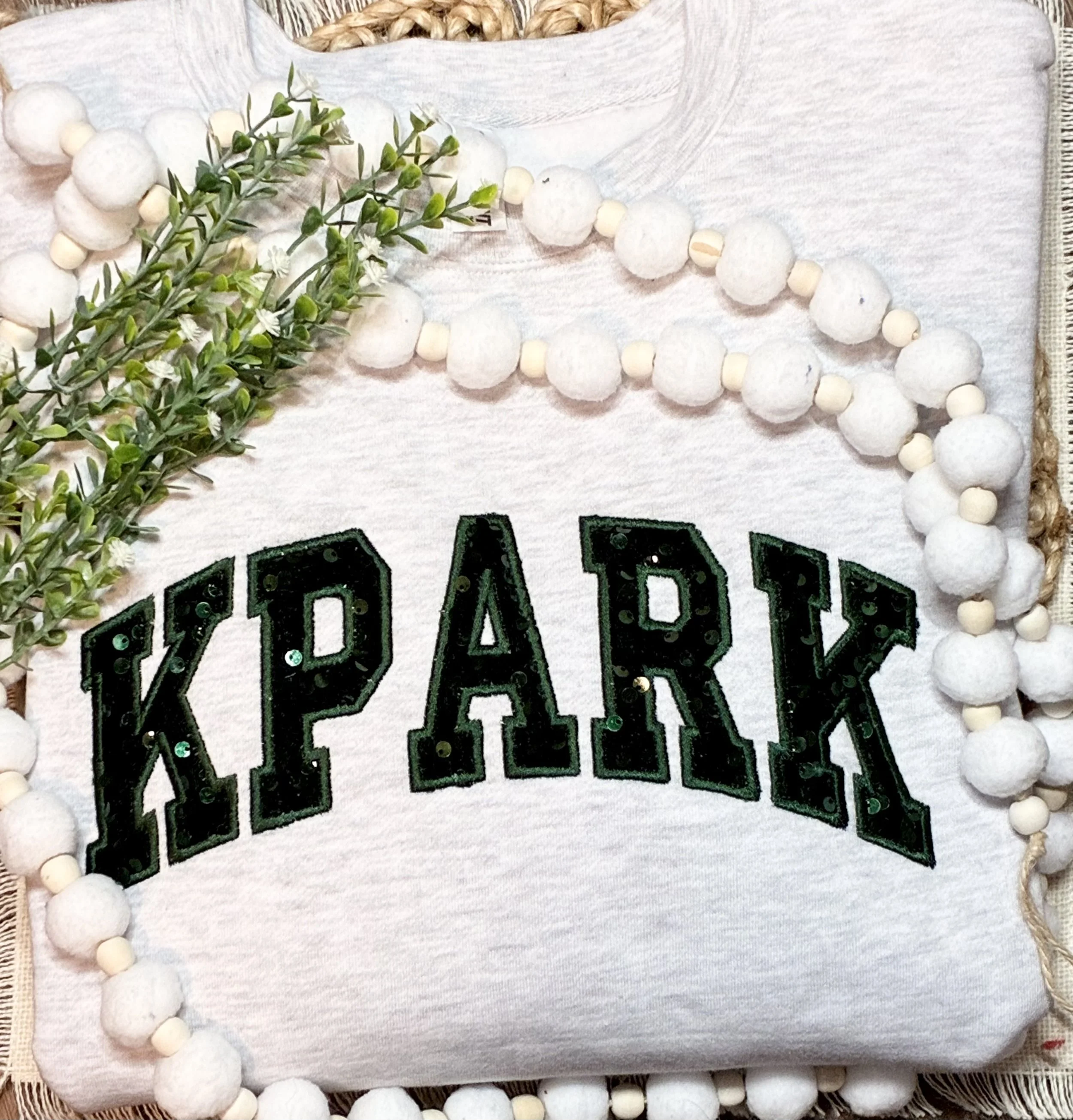 Hunter Green Sequin “KPARK” Embroidered Sweatshirt