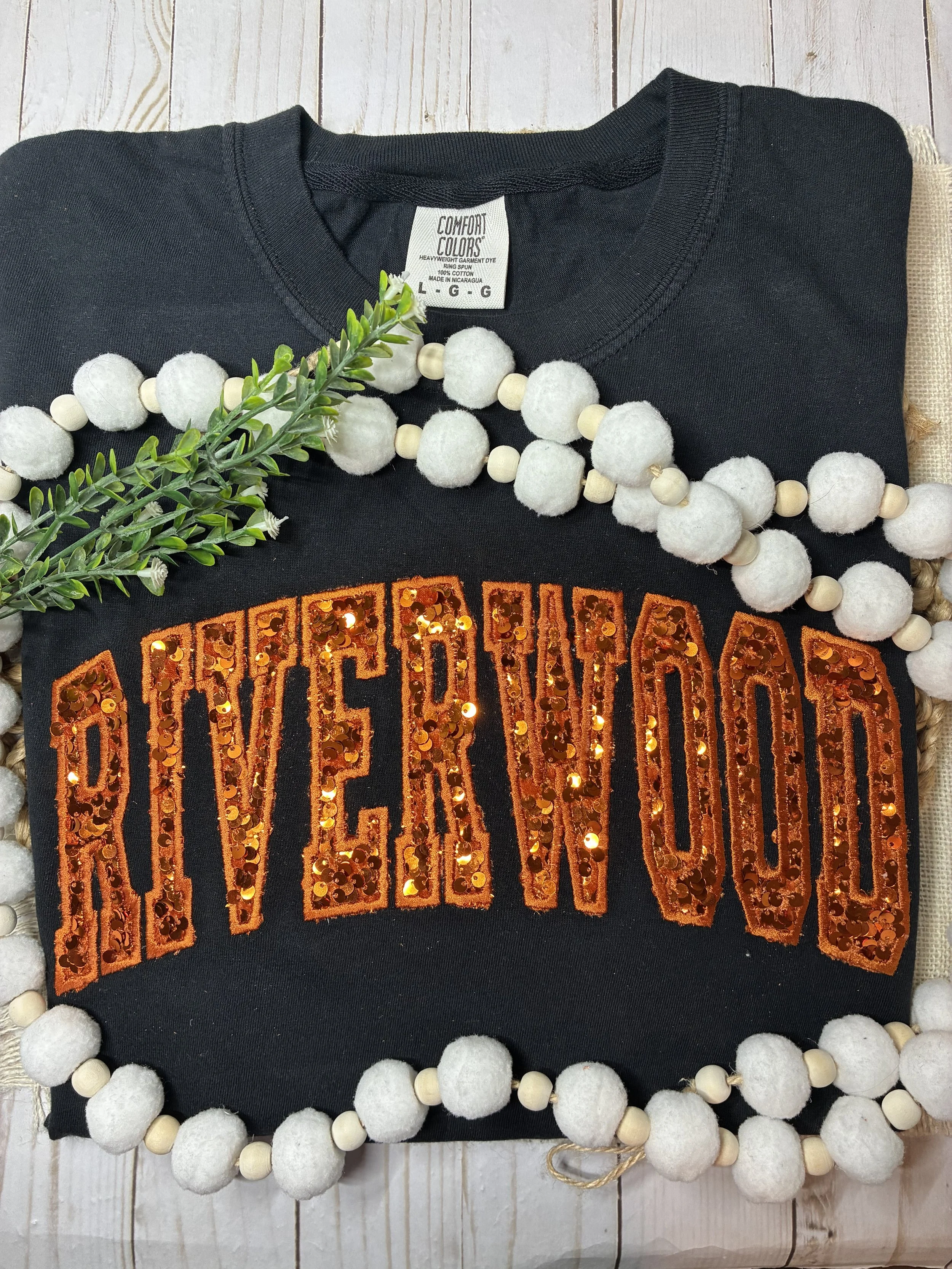 Orange Sequin “RIVERWOOD” Embroidered Sweatshirt/TShirt
