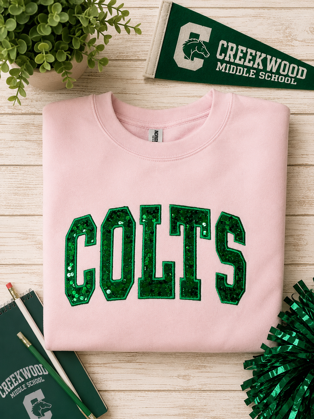 Pink Sequin “COLTS” Embroidered Sweatshirt