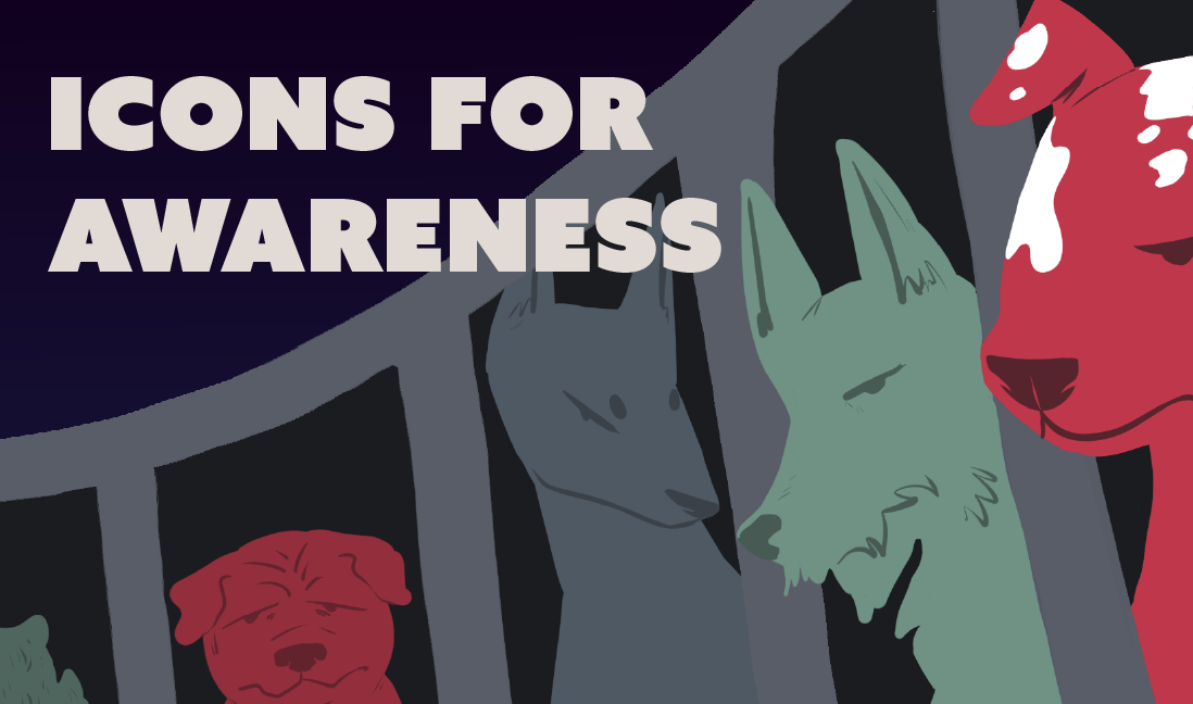 Illustration of different dog and cat icons with the text 'Icons for Awareness'