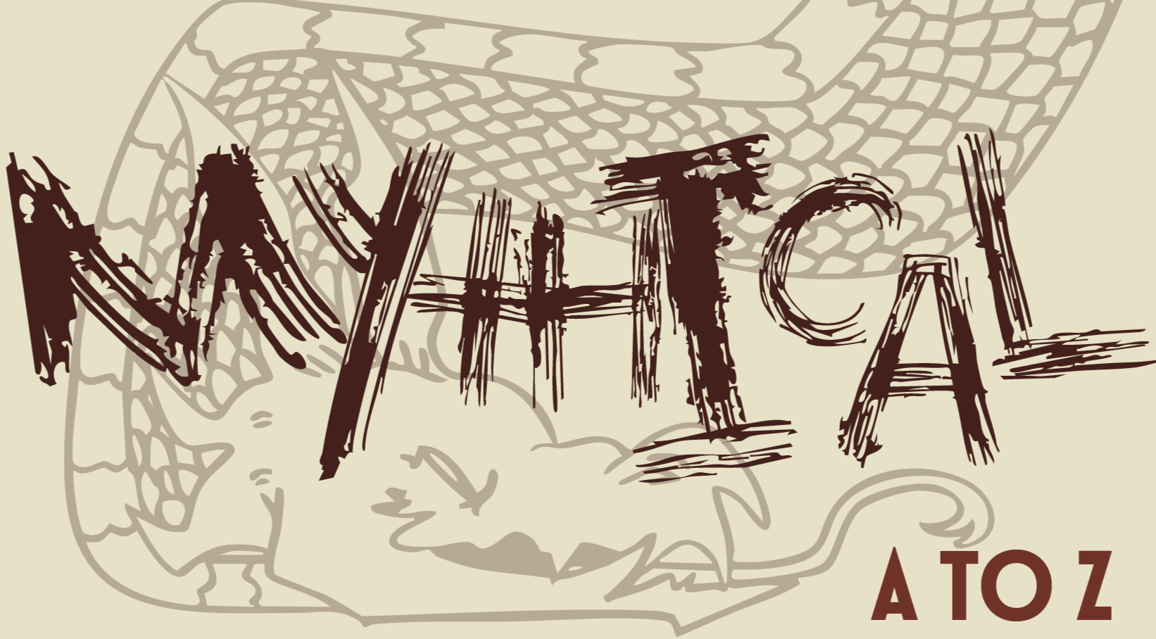 The word "WILDLIFE" written in dark brown, rough, hand-drawn style letters with a faint outline of a large leaf and a stylized wind swirl in the background. The words "A TO Z" are at the bottom right corner.