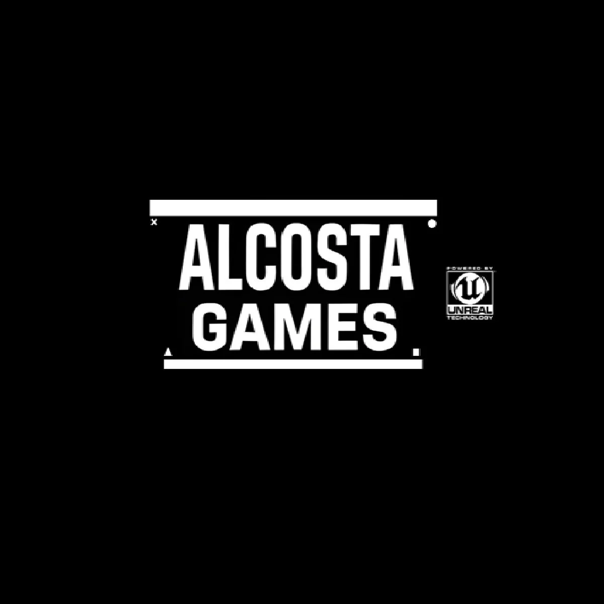 Black and white image with the text 'ALCOSTA GAMES' in large font, and the Unreal Engine logo in the bottom right corner.