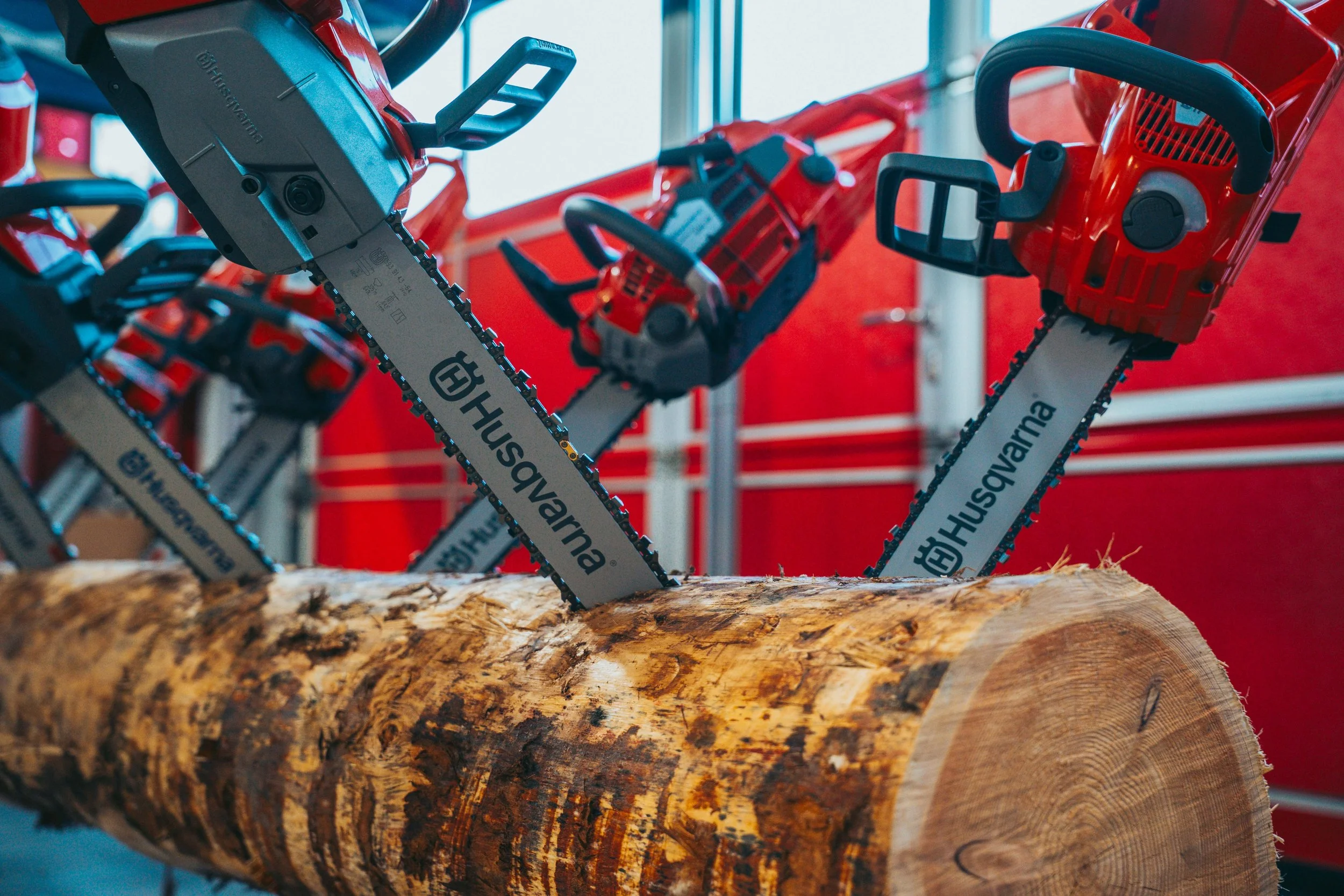 Kettensägen bei einer Hausmesse als Social Media Content für ein Landwirtschaftsunternehmen