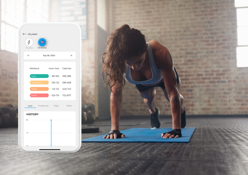 woman working out with DexaFit ai app showing data