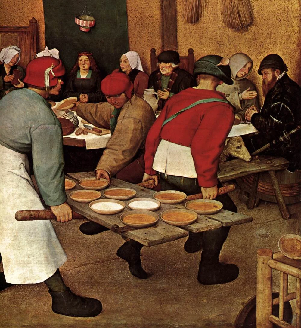 Pieter Bruegel the Elder, around 1568. The gentleman on the right with the sword is wondering why on earth, of all chairs he could have sat on, he chose to sit right there, on a vat next to a jinx!