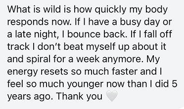 Text about feeling young, energetic, and recovering from previous struggles.