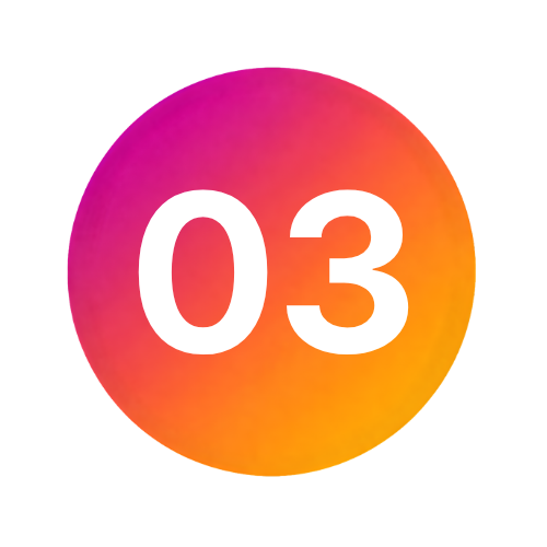 A circular gradient icon with a purple to orange color gradient, displaying the number 03 in white text.