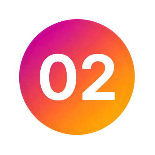 A colorful circular logo with a pink, purple, and orange gradient that displays the number '02' in white.