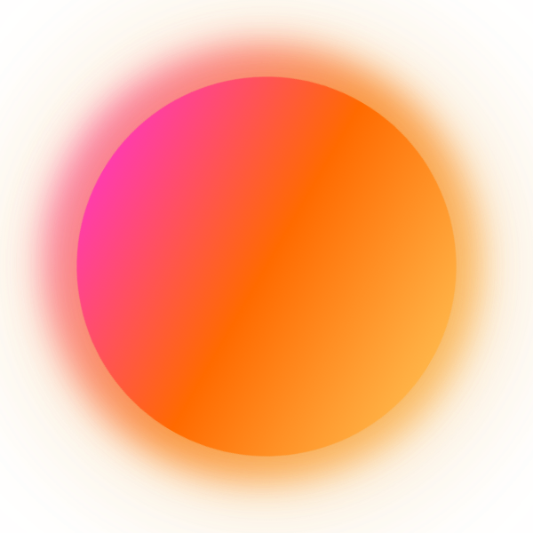 Abstract digital art with a large orange circle, pink and yellow gradient background, and radiating lines.