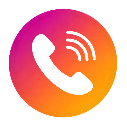 Icon of a white phone receiver with sound waves on a colorful gradient background.