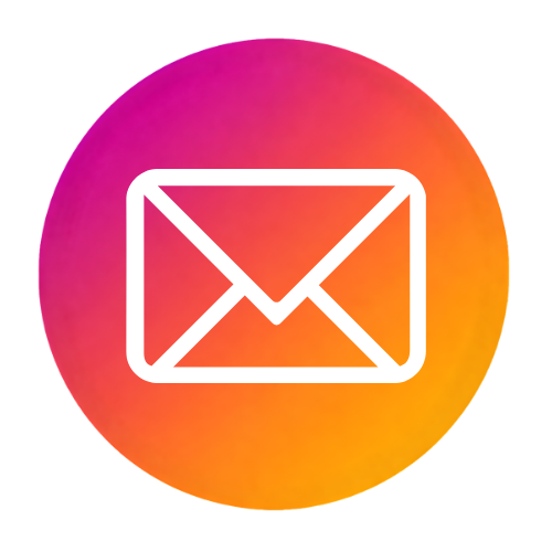Icon of an envelope representing email, placed on a round gradient background transitioning from pink to orange.