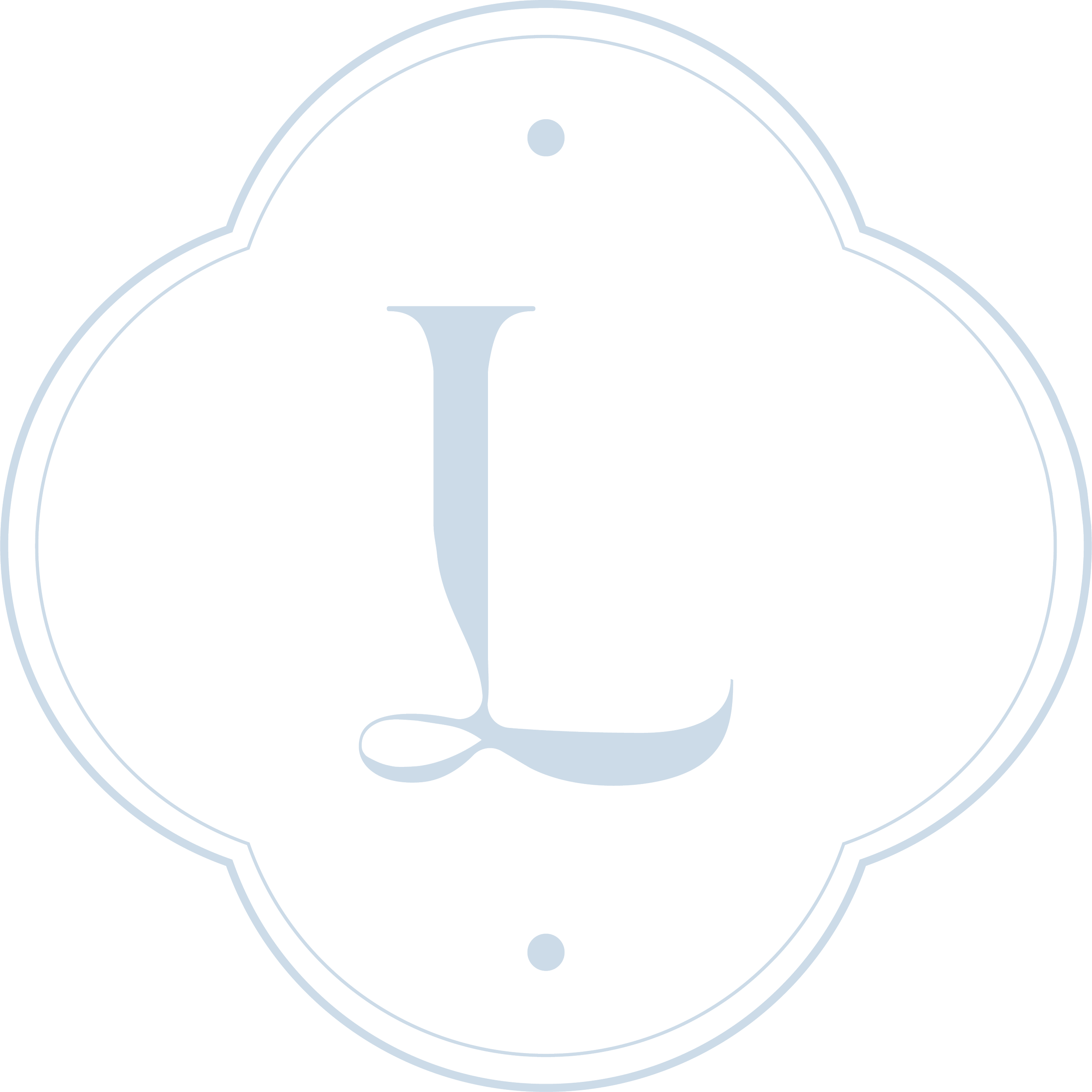 Letter L in a decorative font inside a stylized black and silver police badge emblem.