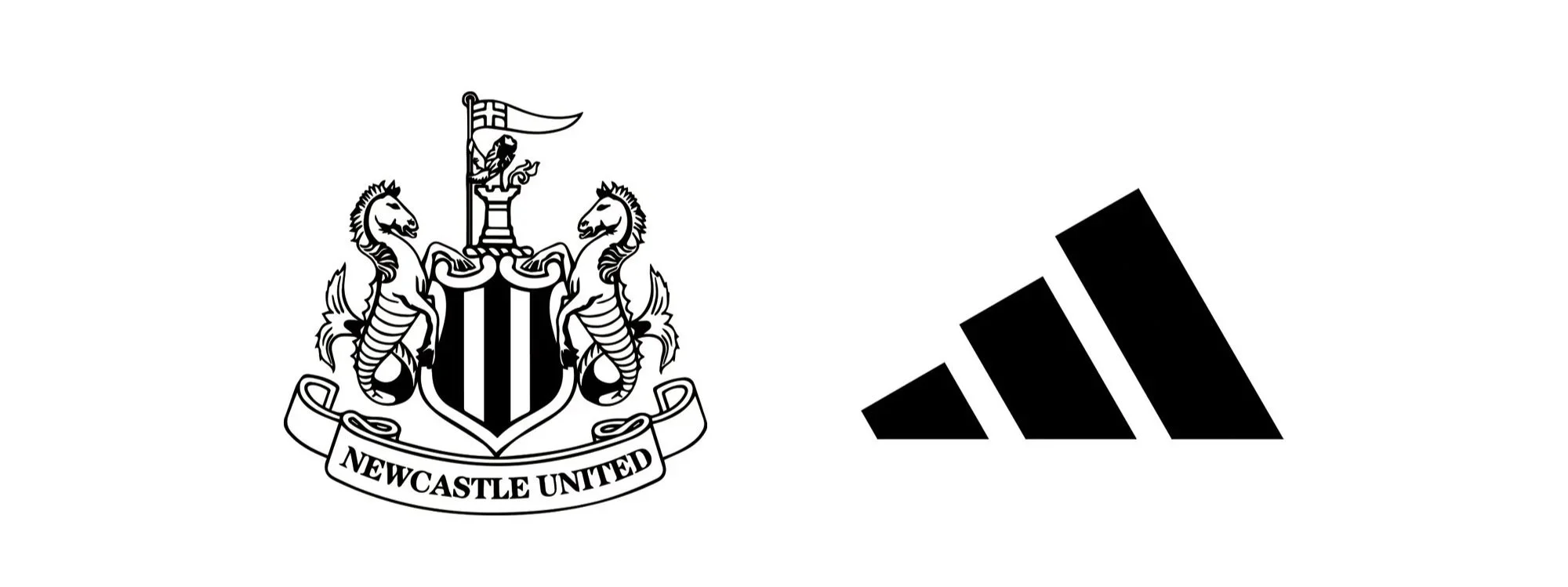 Newcastle United logo on the left and Adidas logo on the right on a white background.