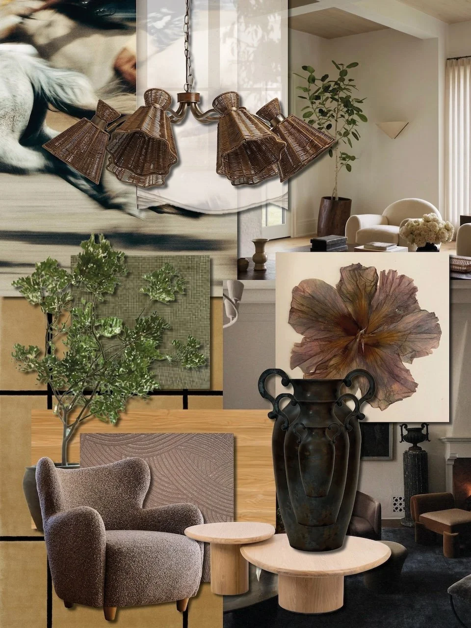  Residential interior design moodboard for Cliff Drive by Studio EWW featuring natural textures, earthy materials and contemporary family home inspiration 