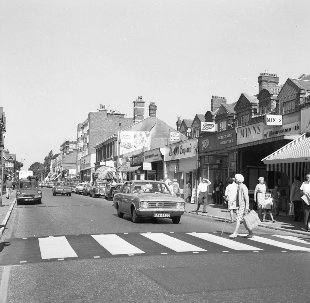 Historic street scene of Westbourne in Dorset featuring independent shops, vintage architecture and community high street culture in Bournemouth’s coastal district