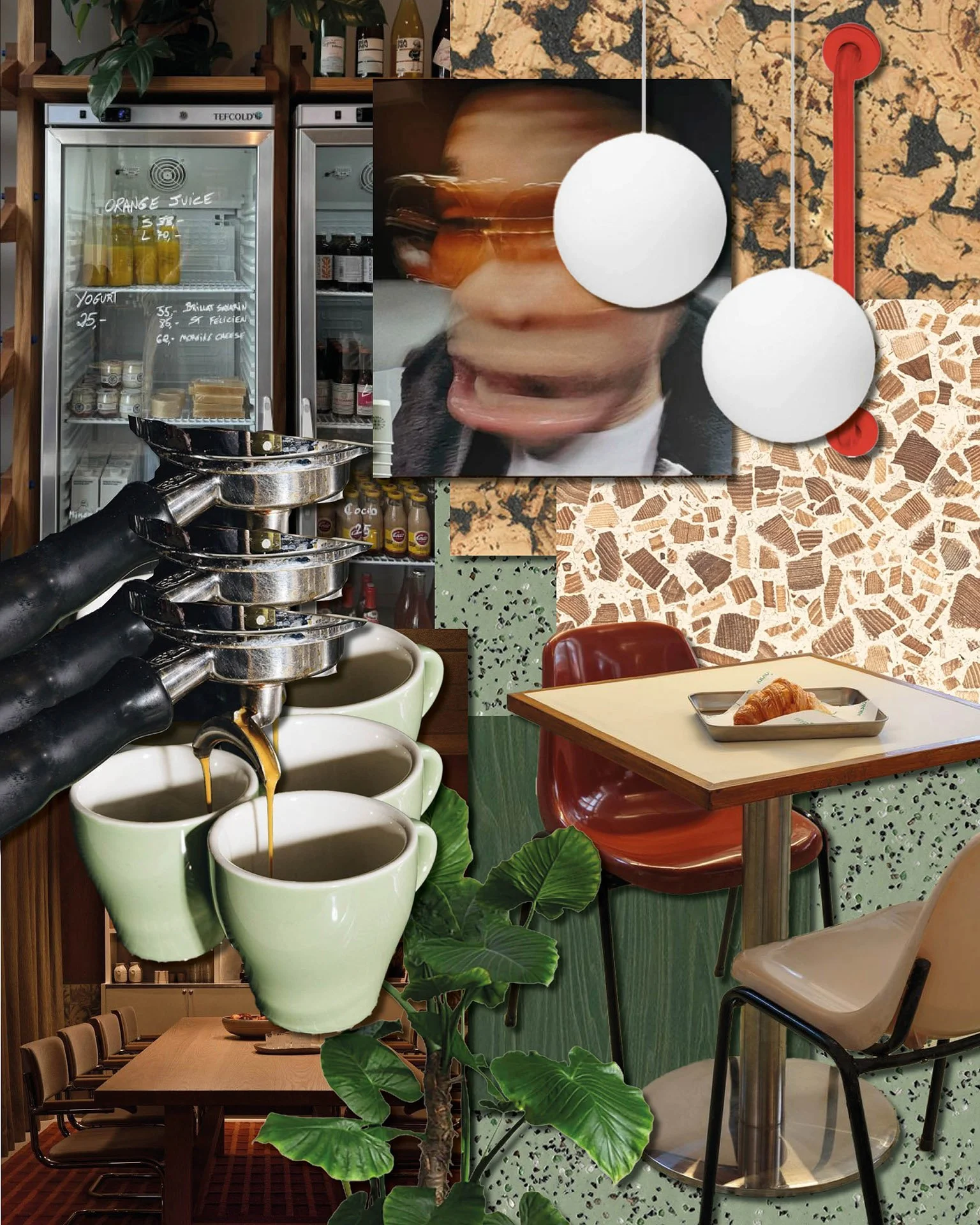  Interior design moodboard for Blend Broadway by Studio EWW featuring hospitality materials, terrazzo textures, espresso tones and contemporary café styling 